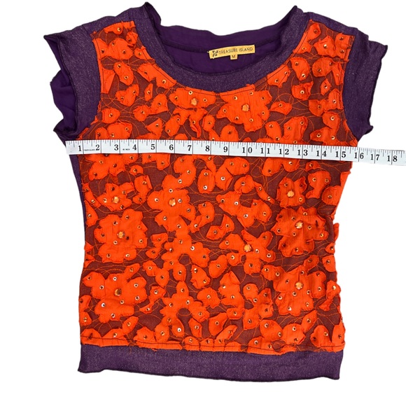 VINTAGE 90S RETRO ORANGE PURPLE LACE THREE PIECE TOP SKIRT - Picture 4 of 16